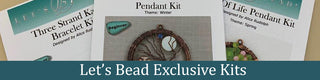 3 examples of the covers of Let's Bead exclusive kits.