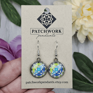 Storm at Sea Circular Quilt Block Earrings, Silver