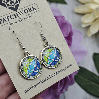 Storm at Sea Circular Quilt Block Earrings, Silver