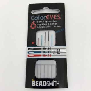 6 beading needles with  colored ends,  2 each of 3 sizes.