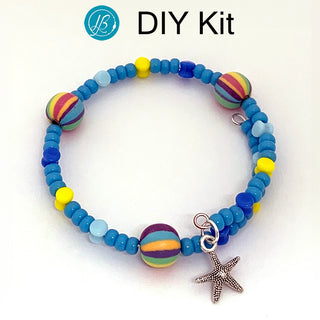 DIY Kit Crafty Kids memory wire Bracelet with starfish charm  - blue beach ball.