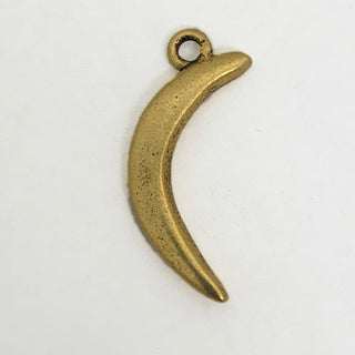 Back side of gold tone crescent shaped charm.