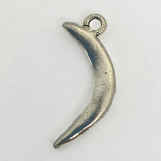Back side of silver tone crescent shaped charm.