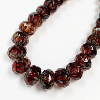 Czech Glass 7x10mm cruller beads strand rosewood w/picasso