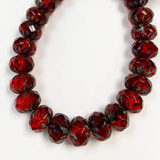 Czech Glass 7x10mm cruller beads strand - ruby red.