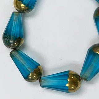 Czech Glass 8x15mm faceted drops beads strand sky blue/picasso.