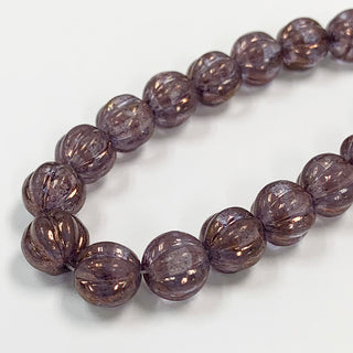 Czech Glass 8mm melon beads strand violet w/gold.