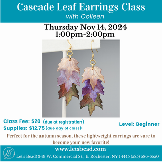 Flyer for cascade leaf earrings class.