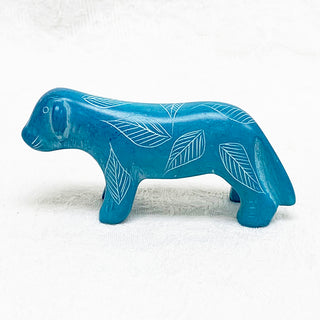 Turquoise hand carved soapstone standing dog from Kenya.