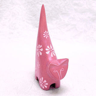 Pink hand carved soapstone standing cat from Kenya.