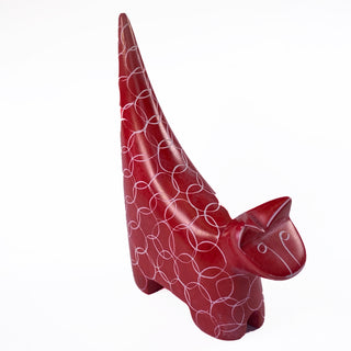 Red hand carved soapstone standing cat from Kenya.