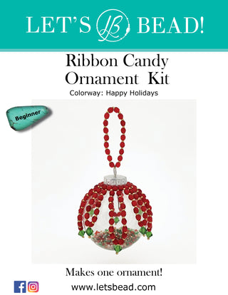 Cover of Let's Bead Ribbon Candy Ornament Kit in Red and Green.