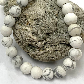 White Howlite matte large hole beads strand 6mm round.
