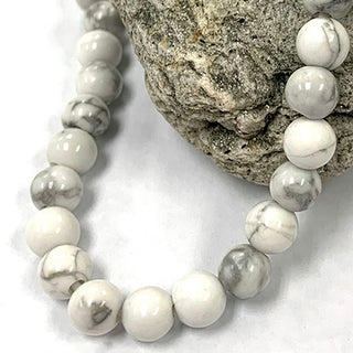 White Howlite large hole beads strand 6mm round.