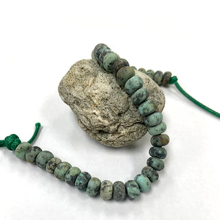 African Turquoise matte large hole beads strand 8mm rondelle.