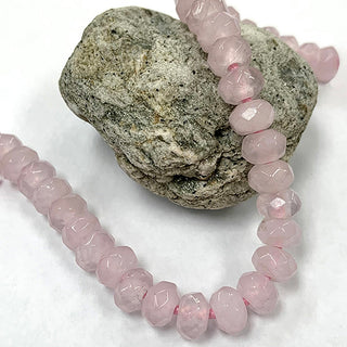 Rose Quartz faceted large hole beads strand 8mm rondelle.