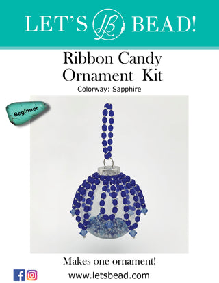 Cover of Let's Bead Ribbon Candy Ornament Kit in sapphire blue.