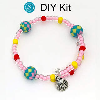 DIY Kit Crafty Kids memory wire Bracelet with shell charm  - pink beach ball.
