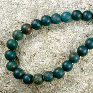 Large Hole strand of 8mm matte bloodstone round beads.