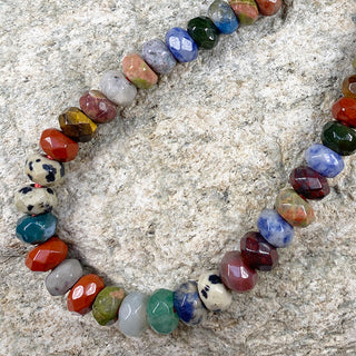 Large hole strand of 8mm mixed faceted semiprecious stone bead rondelles.