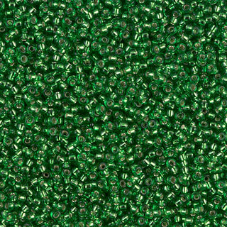15/0 Silver Lined Green Miyuki Seed Beads.