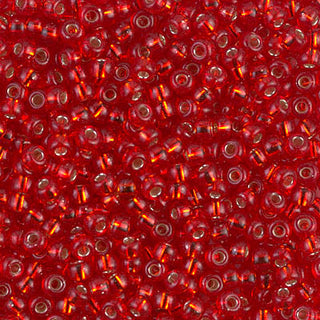 8/0 Silver Lined Flame Red Miyuki Seed Beads.
