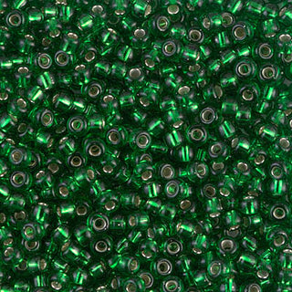 8/0 Silver Lined Green Miyuki Seed Beads.