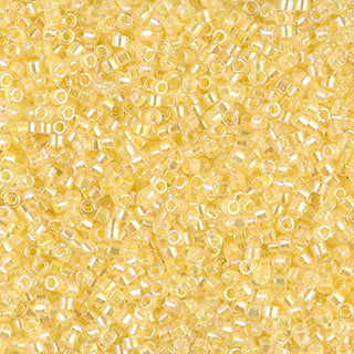 Light Yellow Lined Crystal AB 11/0 Delica beads.