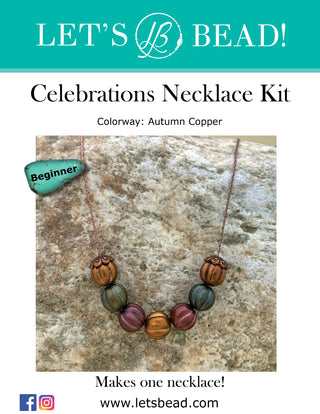 Beginner necklace kit with copper chain, fall colored ribbed beads.