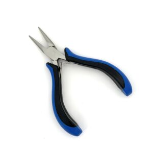 Jewelry pliers with chain nose and plastic grip.