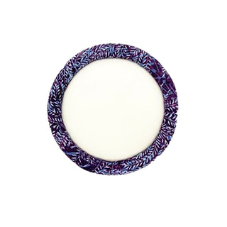 7.5in round beading board with Purple Leaf batik fabric on cushioned side rails.