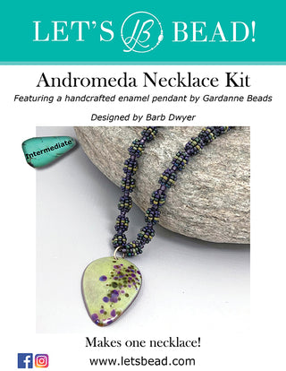 Necklace kit with seed beads and enameled metal pendant.