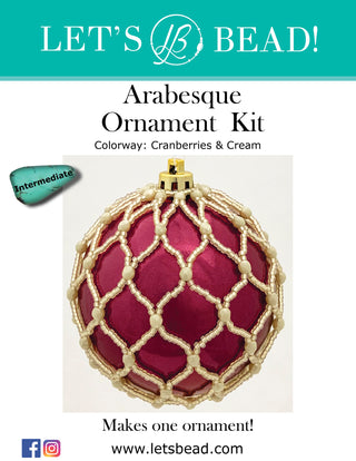 Beaded Christmas ornament kit with Cranberry orb and Cream seed beads.