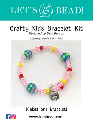 Full cover of  DIY Kit Crafty Kids memory wire Bracelet with shell charm  - pink beach ball.