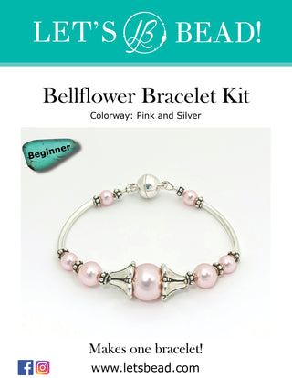 Beginner bracelet kit with pink beads and silver plated accents.