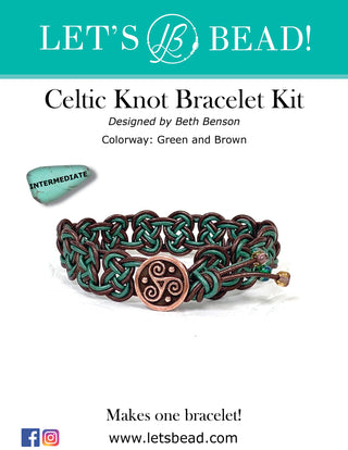 Intermediate bracelet kit with copper button, green and brown leather cord.