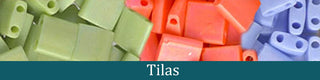Closeup of different colored Tila beads.