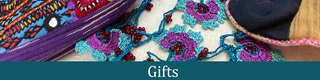 Embroidered fair trade necklaces and coin purses.