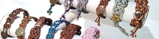 Different colorway samples of the Celtic Knot Bracelet Kit.
