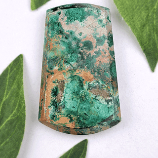 green and brown Chrysocolla Pendant with green leaves