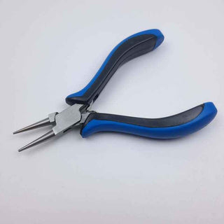 Stainless Steel Round Nose Pliers with blue ergonomic handle on white background