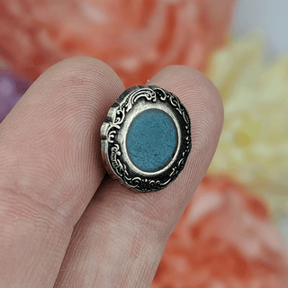 Green Enamel Button 15mm, Antique Silver