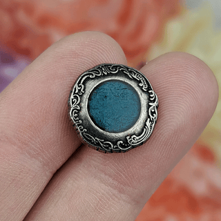 Green Enamel Button 15mm, Antique Silver