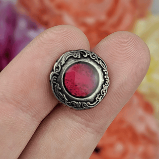 Red Enamel Button 15mm, Antique Silver