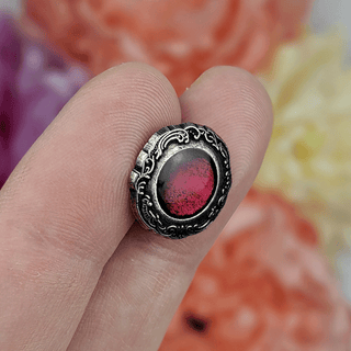 Red Enamel Button 15mm, Antique Silver
