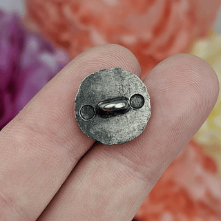 back of Red Enamel Button 15mm, Antique Silver