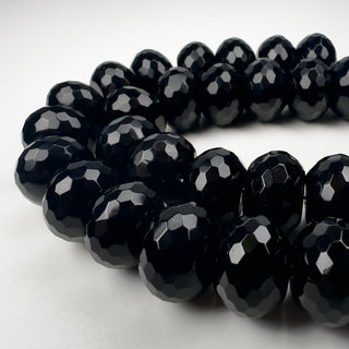 Black Onyx 18mm Rondelle Faceted 7in Strand (15 Beads)