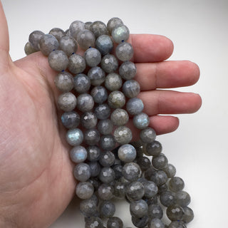 Labradorite 10mm Faceted Round 15.5in Strand in hand