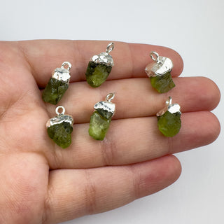 14x8mm Silver Leafed Peridot Natural Crystal Pendant