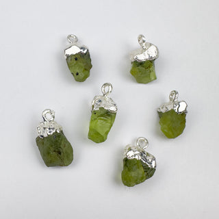 14x8mm Silver Leafed Peridot Natural Crystal Pendant